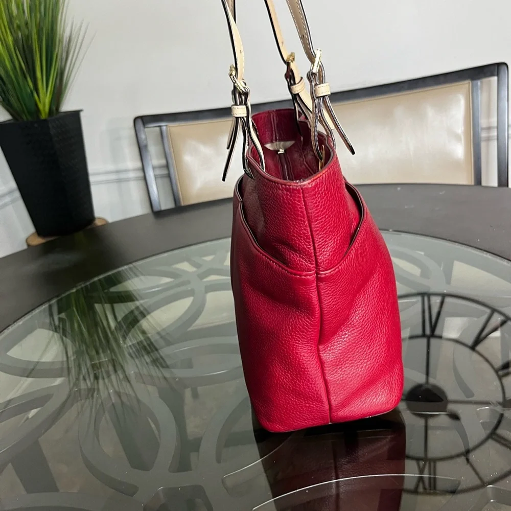 MICHAEL Michael Kors Bedford Red Pebbled Leather Pocket Tote